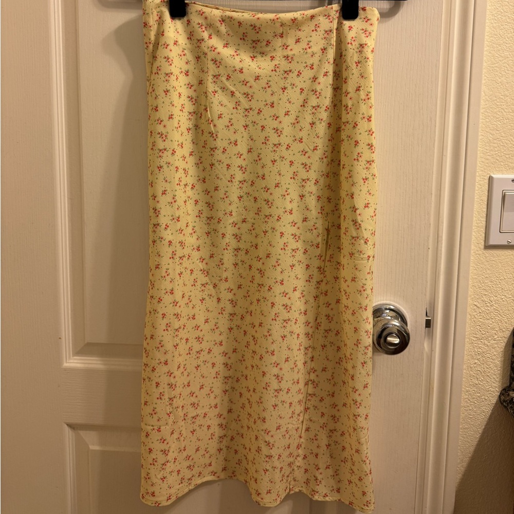 two piece yellow floral skirt & crop tank top